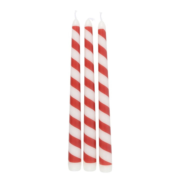 Yuletide Blessing Candle Trio – 3 Red & White Candy Cane Tapers