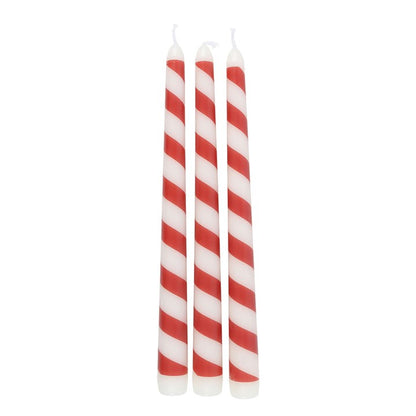 Yuletide Blessing Candle Trio – 3 Red & White Candy Cane Tapers