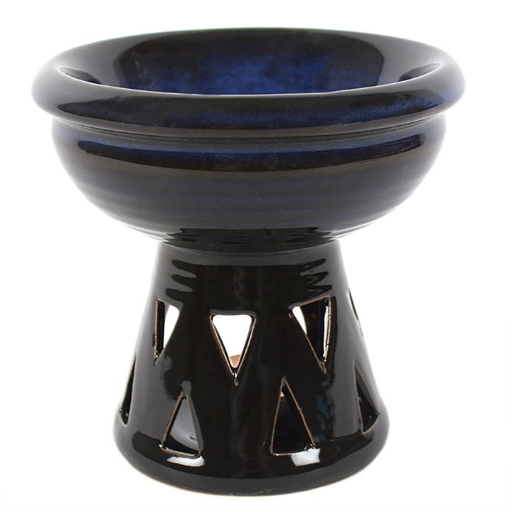 Blue & Black Ombre Oil Burner – Glazed Ceramic Wax & Fragrance Diffuser with Triangle Cut-outs