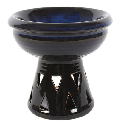 Blue & Black Ombre Oil Burner – Glazed Ceramic Wax & Fragrance Diffuser with Triangle Cut-outs