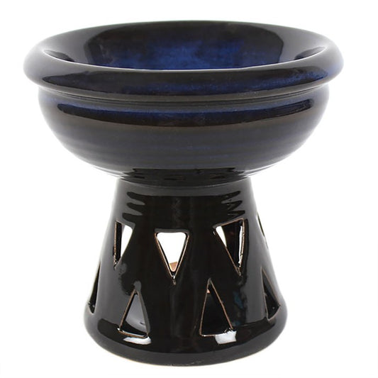 Blue & Black Ombre Oil Burner – Glazed Ceramic Wax & Fragrance Diffuser with Triangle Cut-outs
