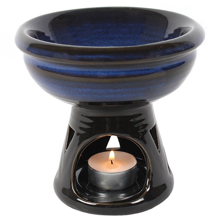 Blue & Black Ombre Oil Burner – Glazed Ceramic Wax & Fragrance Diffuser with Triangle Cut-outs