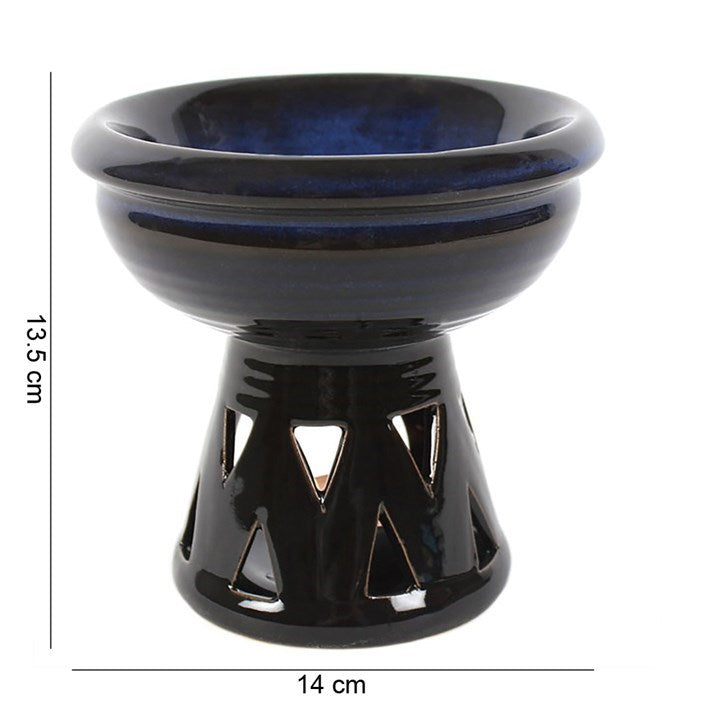 Blue & Black Ombre Oil Burner – Glazed Ceramic Wax & Fragrance Diffuser with Triangle Cut-outs