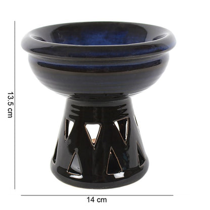 Blue & Black Ombre Oil Burner – Glazed Ceramic Wax & Fragrance Diffuser with Triangle Cut-outs