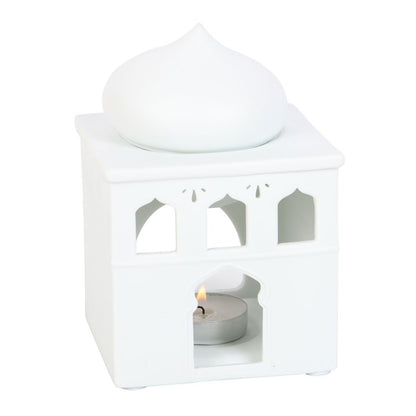 Glossy Off-White Mosque Oil Burner – Luxury Ceramic Wax & Fragrance Diffuser for Prayer, Calm & Eid Celebrations
