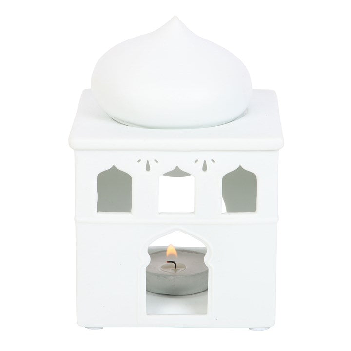 Glossy Off-White Mosque Oil Burner – Luxury Ceramic Wax & Fragrance Diffuser for Prayer, Calm & Eid Celebrations
