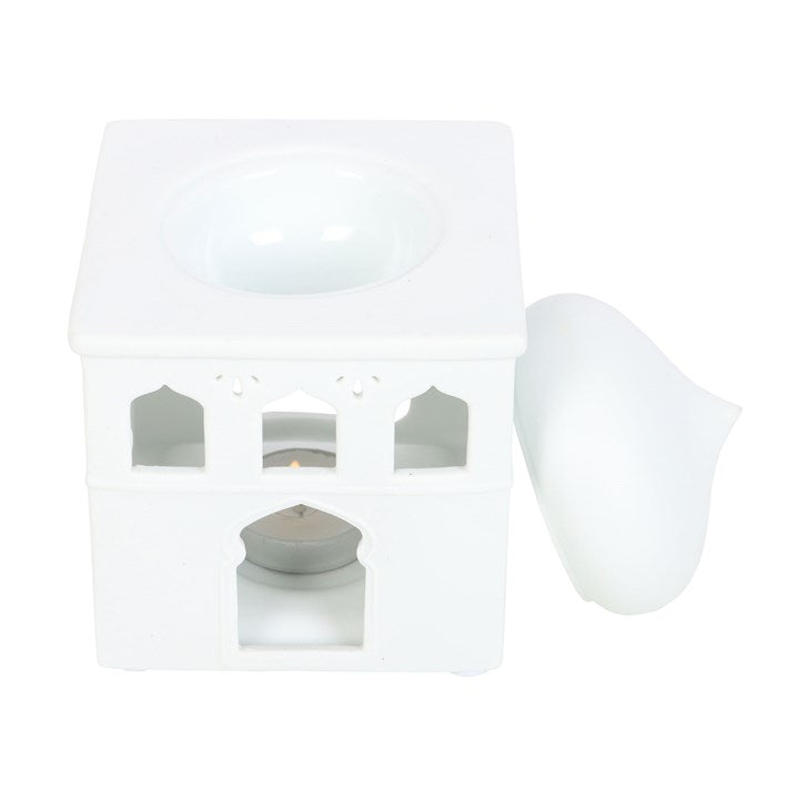 Glossy Off-White Mosque Oil Burner – Luxury Ceramic Wax & Fragrance Diffuser for Prayer, Calm & Eid Celebrations