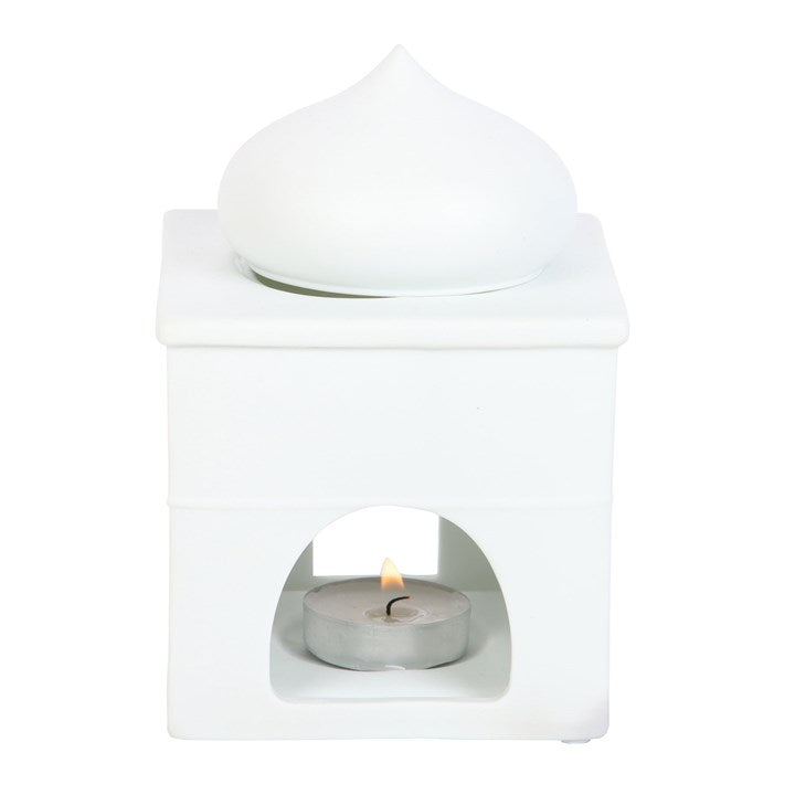 Glossy Off-White Mosque Oil Burner – Luxury Ceramic Wax & Fragrance Diffuser for Prayer, Calm & Eid Celebrations