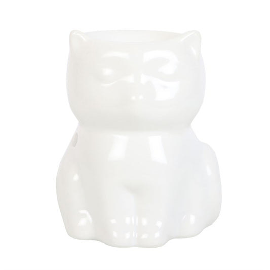 White Cat Oil Burner – Shiny Ceramic Aroma Burner for Intuition & Protection