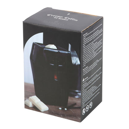 Black Coffin Oil Burner with Cut-Out Cross – Gothic Home & Ritual Aroma Décor