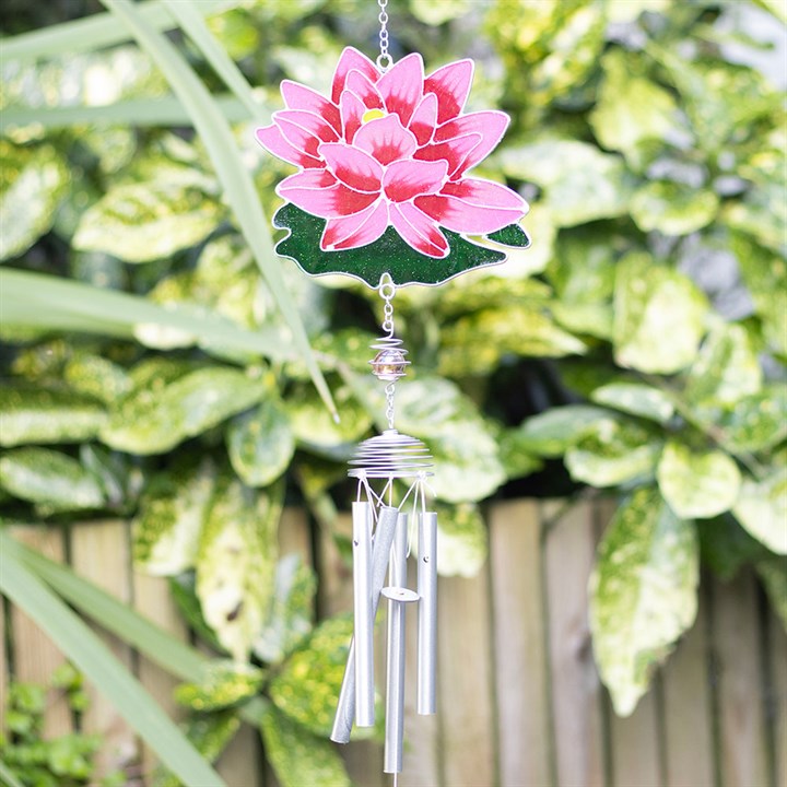 Water Lily Windchime – Pink Lotus Symbol of Purity, Enlightenment & Inner Peace | Garden & Home Décor