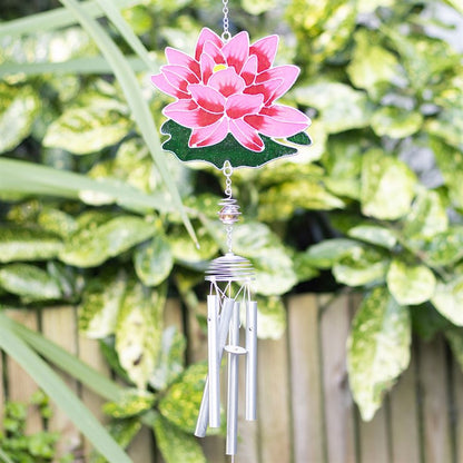 Water Lily Windchime – Pink Lotus Symbol of Purity, Enlightenment & Inner Peace | Garden & Home Décor