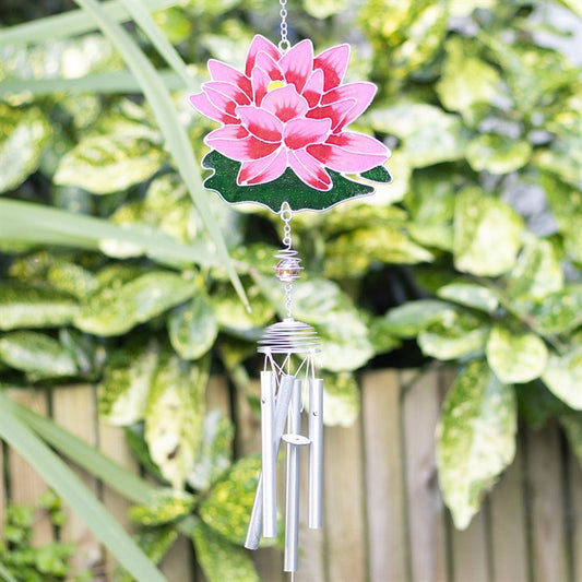 Water Lily Windchime – Pink Lotus Symbol of Purity, Enlightenment & Inner Peace | Garden & Home Décor