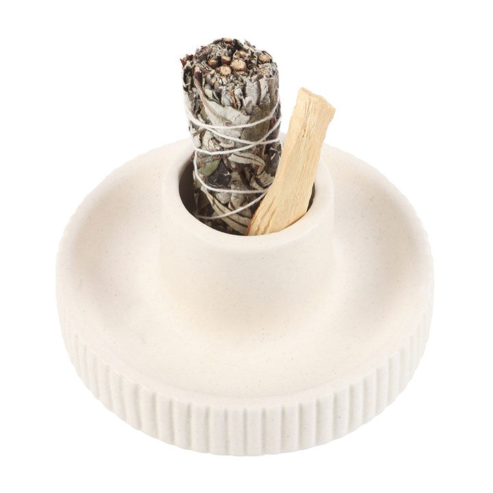 Ceramic Smudge Bowl for Cleansing Rituals – Cream Ribbed Design