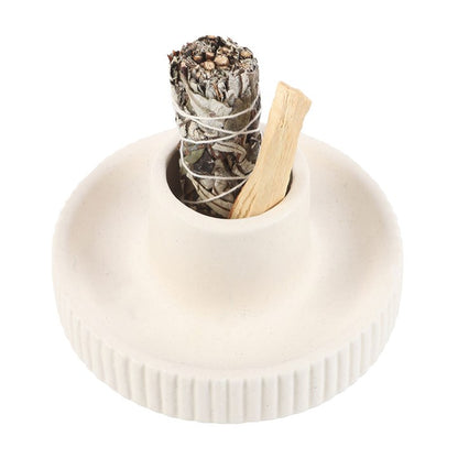 Ceramic Smudge Bowl for Cleansing Rituals – Cream Ribbed Design