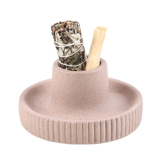 Greige Ribbed Ceramic Smudge Bowl – For Sage, Incense & Spiritual Cleansing