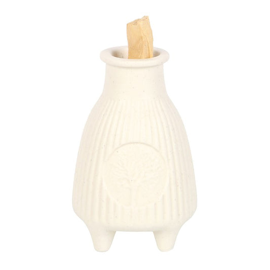Cream Ribbed Ceramic Palo Santo Burner – For Calm, Cleansing & Spiritual Harmony