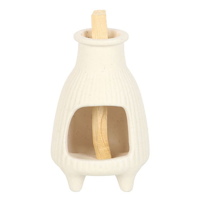 Cream Ribbed Ceramic Palo Santo Burner – For Calm, Cleansing & Spiritual Harmony