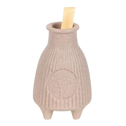 Greige Ribbed Ceramic Palo Santo Burner – For Calm, Cleansing & Ritual Balance