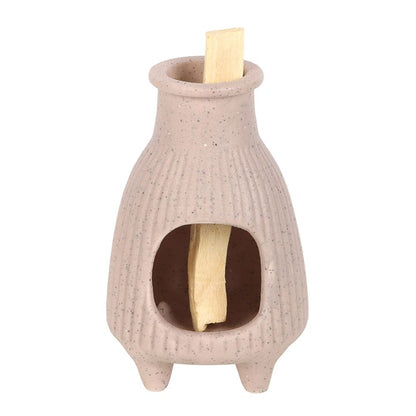 Greige Ribbed Ceramic Palo Santo Burner – For Calm, Cleansing & Ritual Balance