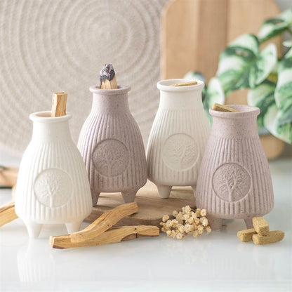 Greige Ribbed Ceramic Palo Santo Burner – For Calm, Cleansing & Ritual Balance