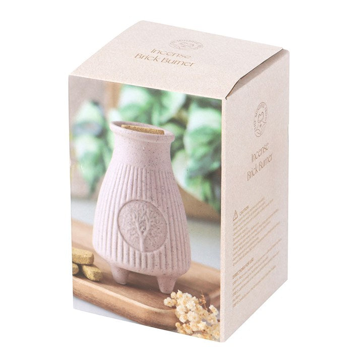 Greige Ribbed Ceramic Palo Santo Brick Burner – For Cleansing, Purification & Sacred Rituals