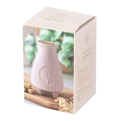 Greige Ribbed Ceramic Palo Santo Brick Burner – For Cleansing, Purification & Sacred Rituals