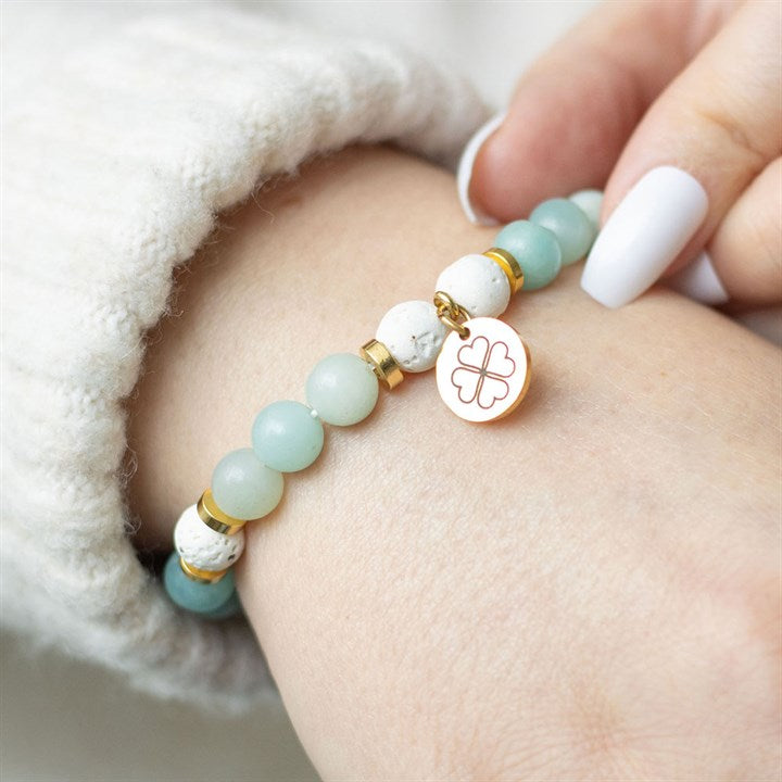 Abundance Lava Bead Bracelet & Eucalyptus Essential Oil Gift Set – Amazonite Crystal Healing Jewellery for Luck & Prosperity