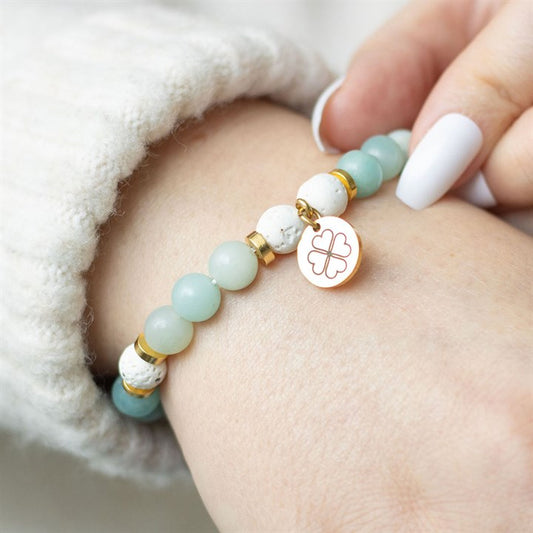 Abundance Lava Bead Bracelet & Eucalyptus Essential Oil Gift Set – Amazonite Crystal Healing Jewellery for Luck & Prosperity
