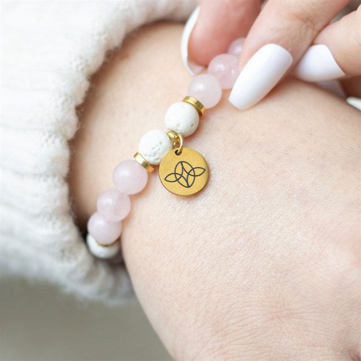 Self Love Lava Bead Bracelet & Rose Geranium Oil Gift Set – Rose Quartz Healing Jewellery for Confidence & Care