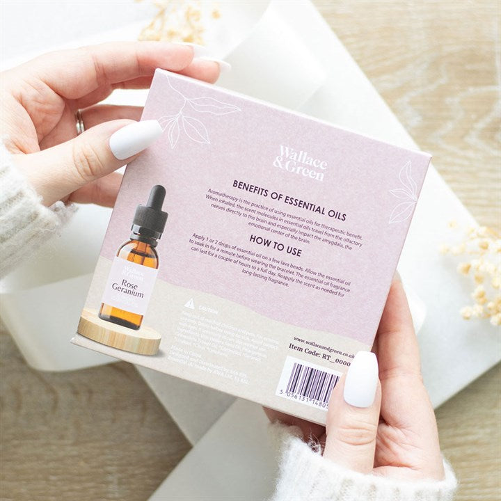 Self Love Lava Bead Bracelet & Rose Geranium Oil Gift Set – Rose Quartz Healing Jewellery for Confidence & Care