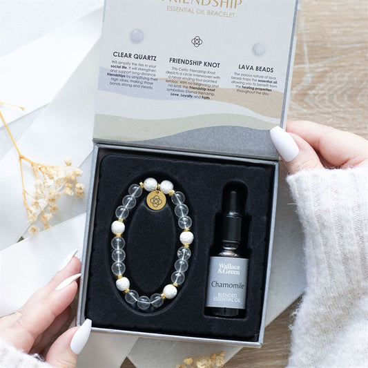 Friendship Lava Bead Bracelet & Chamomile Essential Oil Gift Set – Crystal Healing Jewellery & Aromatherapy