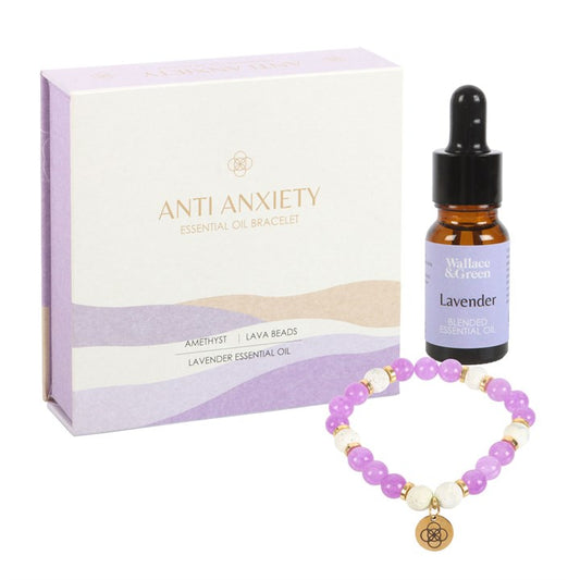 Lava Bead & Amethyst Bracelet with Lavender Oil – Symbolic Jewellery Gift Set