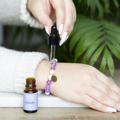 Lava Bead & Amethyst Bracelet with Lavender Oil – Symbolic Jewellery Gift Set