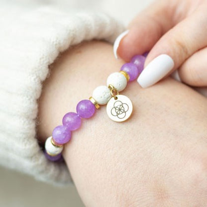 Lava Bead & Amethyst Bracelet with Lavender Oil – Symbolic Jewellery Gift Set