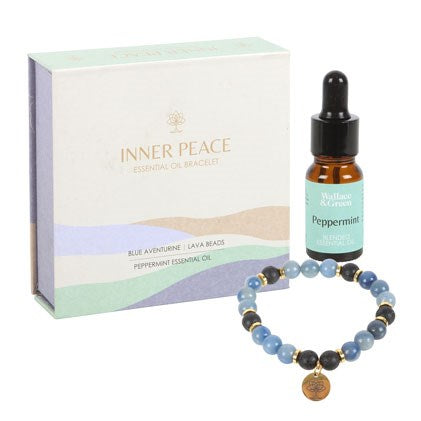 Inner Peace Lava Bead Bracelet Gift Set – Blue Lace Agate, Peppermint Oil & Tree of Life Charm for Calm & Harmony