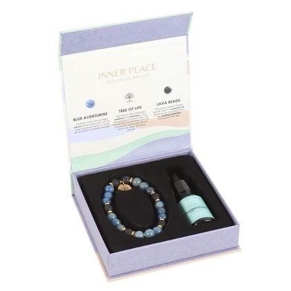 Inner Peace Lava Bead Bracelet Gift Set – Blue Lace Agate, Peppermint Oil & Tree of Life Charm for Calm & Harmony