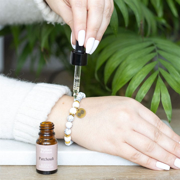 Stress Relief Lava Bead Bracelet & Patchouli Oil Gift Set – Howlite Healing Jewellery for Calm & Balance