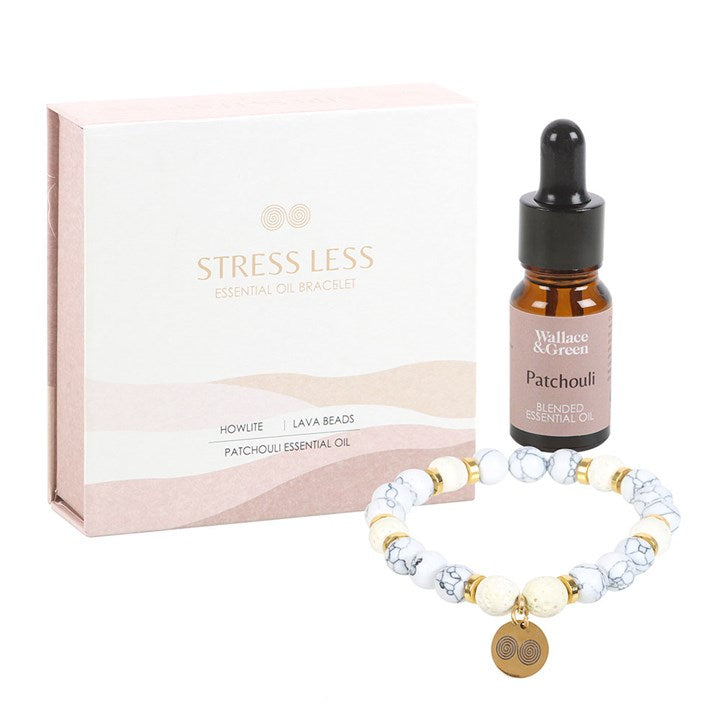 Stress Relief Lava Bead Bracelet & Patchouli Oil Gift Set – Howlite Healing Jewellery for Calm & Balance