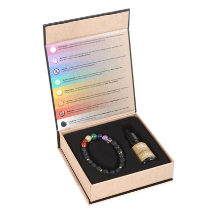 7 Chakras Lava Bead Bracelet & Frankincense Oil Gift Set – Crystal Healing Jewellery for Energy Balance & Positivity