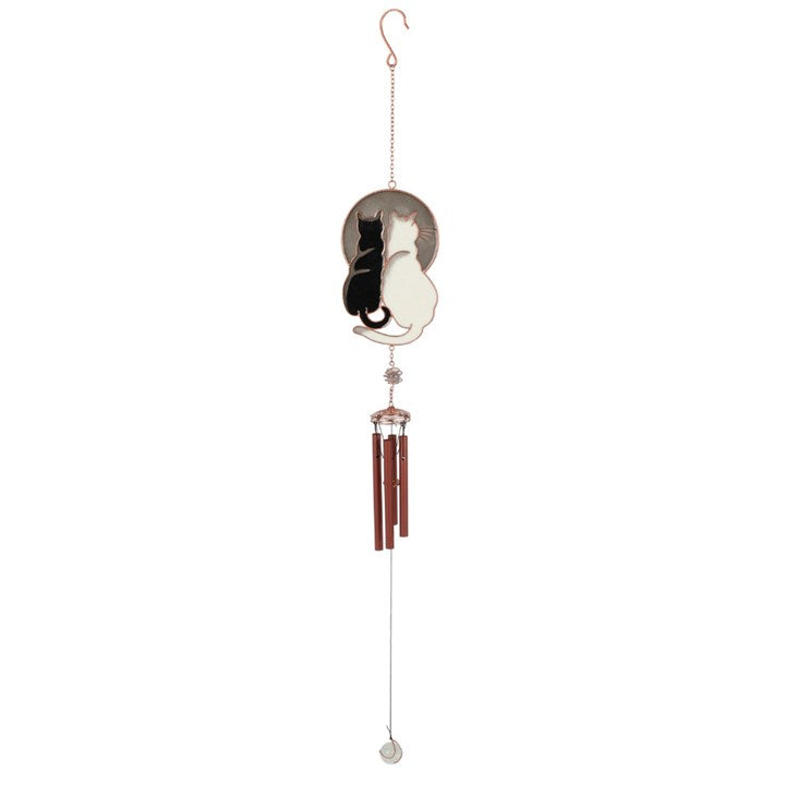 Gazing Cats Windchime – Yin Yang Feline Symbol of Balance, Love & Lunar Mystery