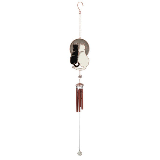 Gazing Cats Windchime – Yin Yang Feline Symbol of Balance, Love & Lunar Mystery