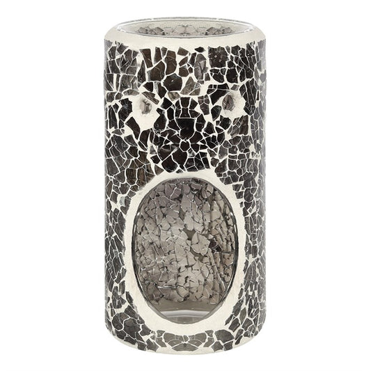 Gunmetal Grey Pillar Oil Burner – Mirrored Crackle Wax & Fragrance Diffuser for Balance & Inner Vision
