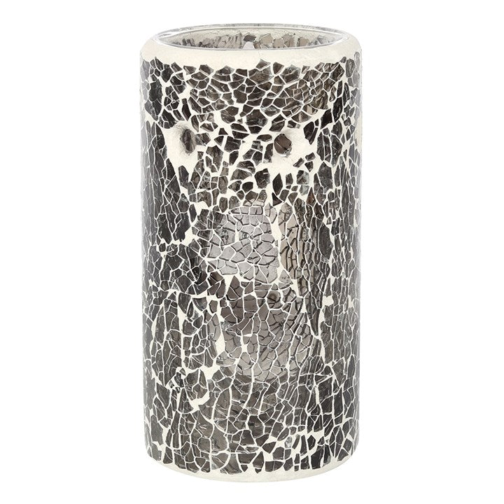 Gunmetal Grey Pillar Oil Burner – Mirrored Crackle Wax & Fragrance Diffuser for Balance & Inner Vision