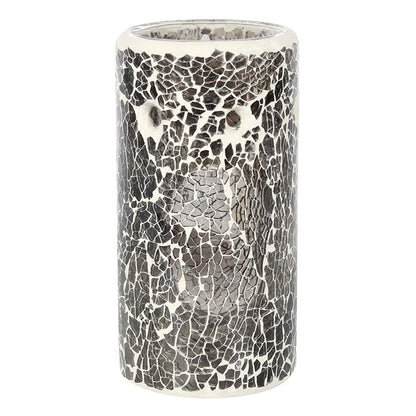 Gunmetal Grey Pillar Oil Burner – Mirrored Crackle Wax & Fragrance Diffuser for Balance & Inner Vision