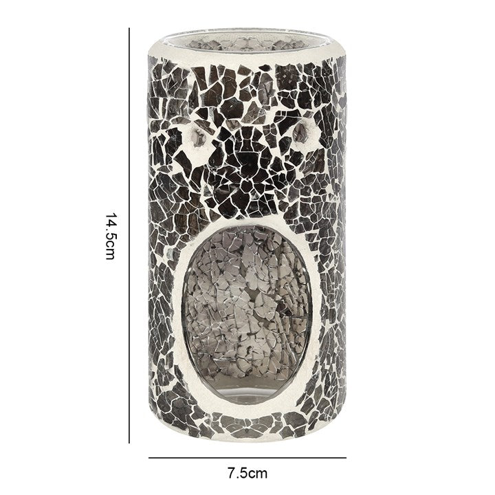 Gunmetal Grey Pillar Oil Burner – Mirrored Crackle Wax & Fragrance Diffuser for Balance & Inner Vision