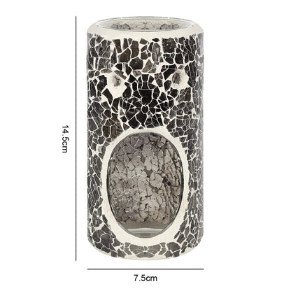 Gunmetal Grey Pillar Oil Burner – Mirrored Crackle Wax & Fragrance Diffuser for Balance & Inner Vision