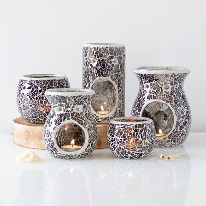 Gunmetal Grey Pillar Oil Burner – Mirrored Crackle Wax & Fragrance Diffuser for Balance & Inner Vision
