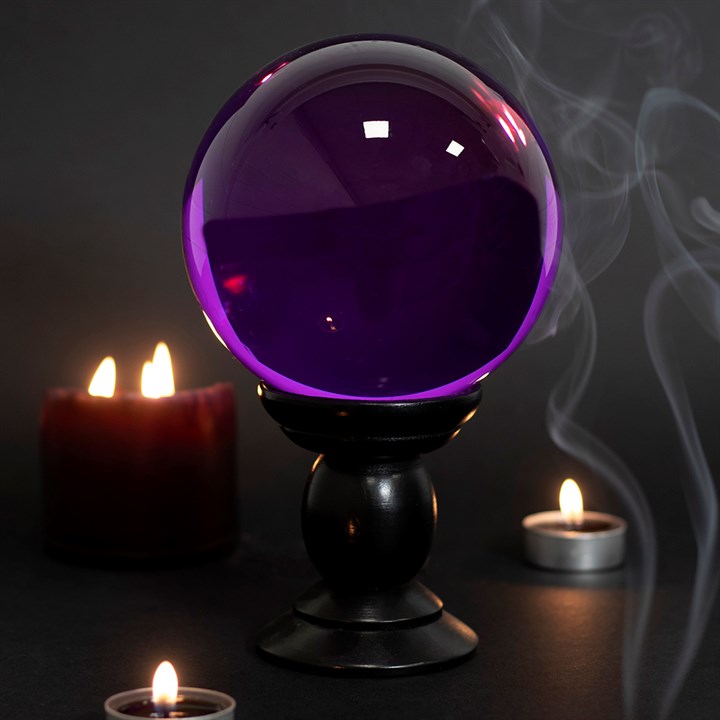 Large Purple Crystal Ball with Black Wooden Stand – Divination & Décor