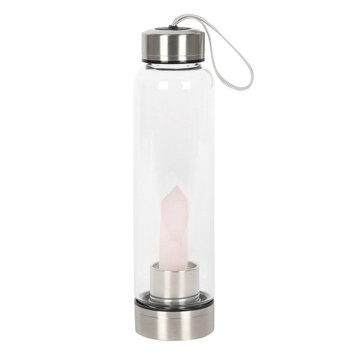 Rose Quartz Crystal Glass Water Bottle – 532ml Mindful Hydration Bottle with Protective Sleeve